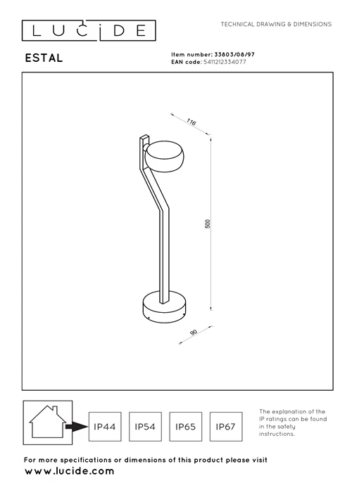 Lucide ESTAL - Pollerleuchte - LED - 1x9W 2700K - IP54 - Rostfarbe - technisch